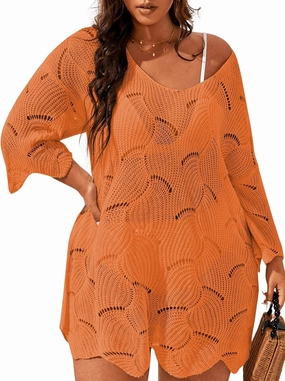 MakeMeChic Women's Plus Size Swimsuit Crochet Cover Up Bathing Suit Beach Dress