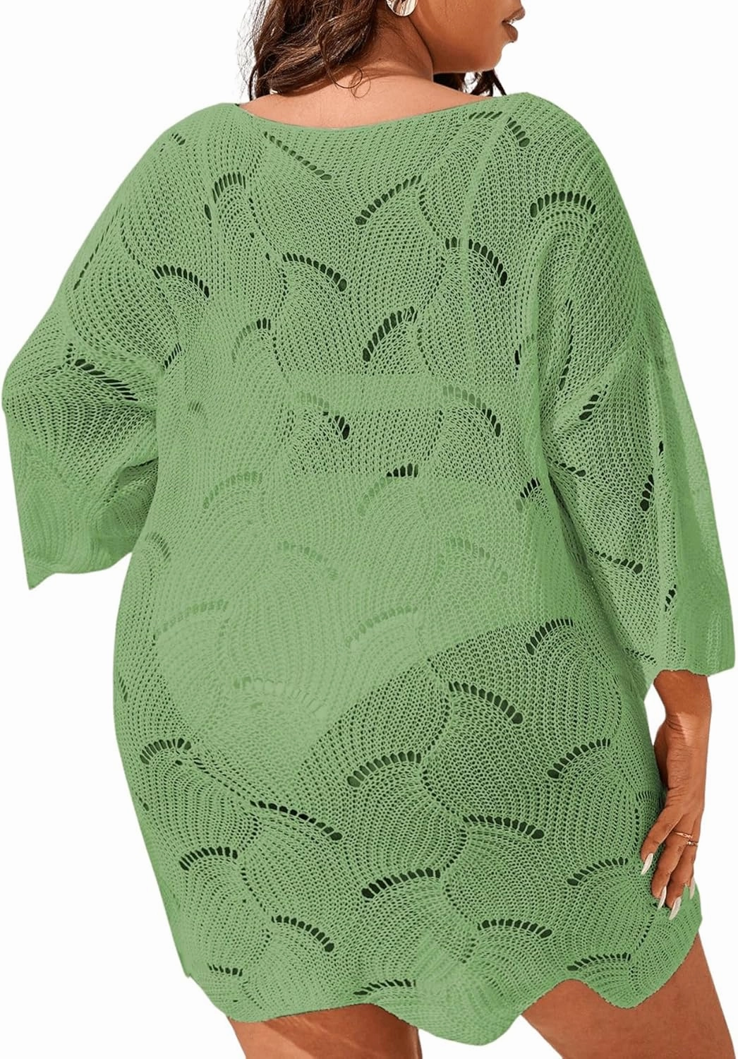 MakeMeChic Women's Plus Size Swimsuit Crochet Cover Up Bathing Suit Beach Dress