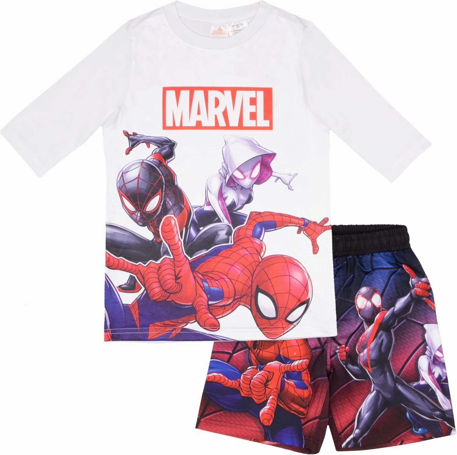Marvel Boys Avengers, Spiderman, Black Panther, Captain America, Miles Morales 2-Piece Swimsuit Set, Rash Guard & Swim Trunks