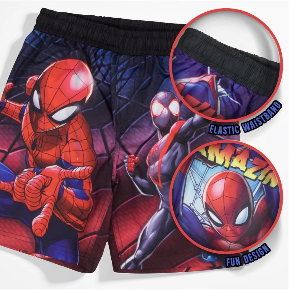 Marvel Boys Avengers, Spiderman, Black Panther, Captain America, Miles Morales 2-Piece Swimsuit Set, Rash Guard & Swim Trunks