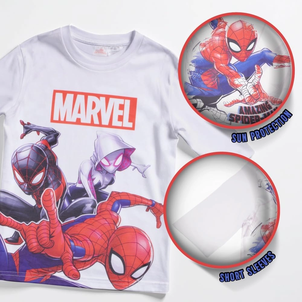 Marvel Boys Avengers, Spiderman, Black Panther, Captain America, Miles Morales 2-Piece Swimsuit Set, Rash Guard & Swim Trunks