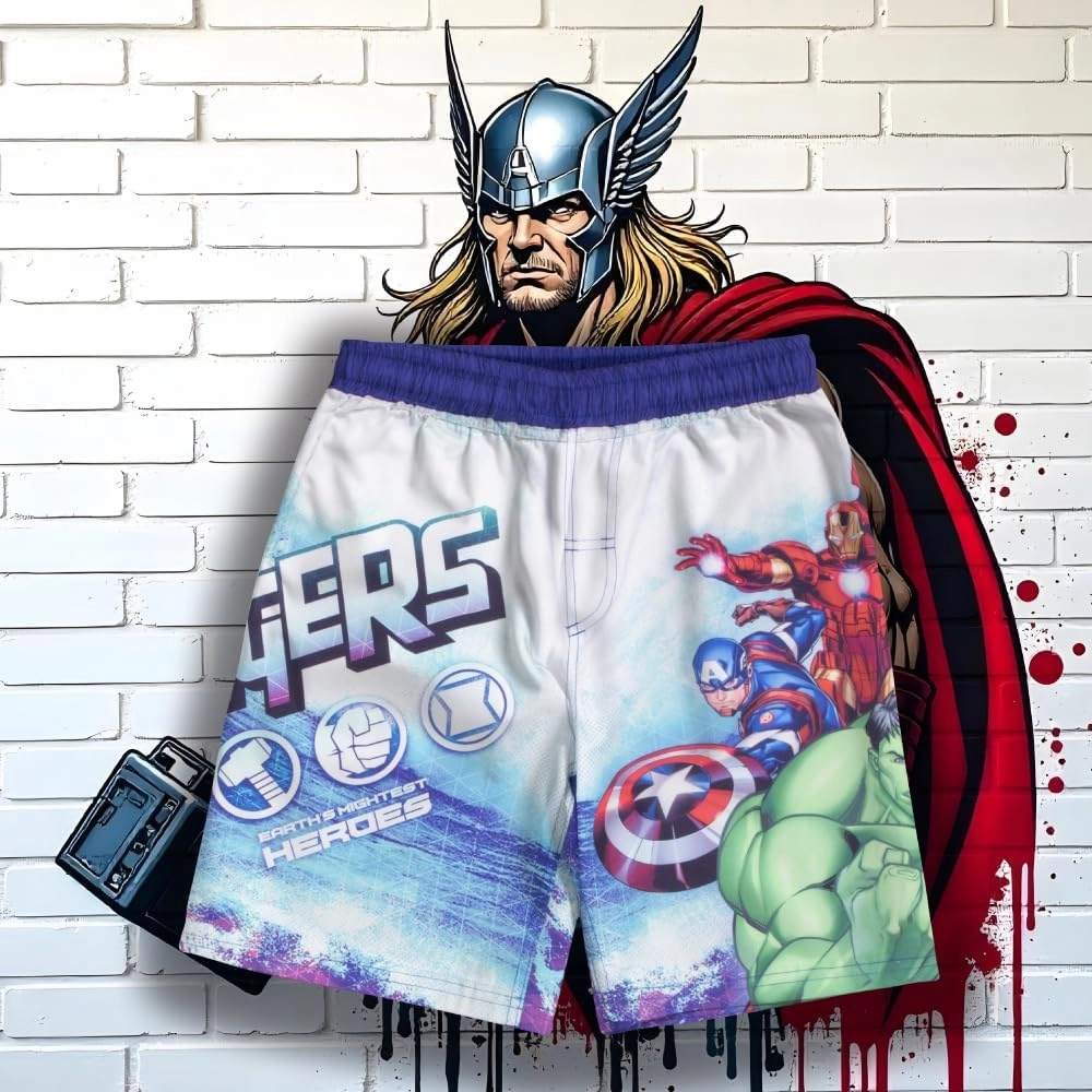 Marvel Boys Avengers, Spiderman, Black Panther, Captain America, Miles Morales 2-Piece Swimsuit Set, Rash Guard & Swim Trunks