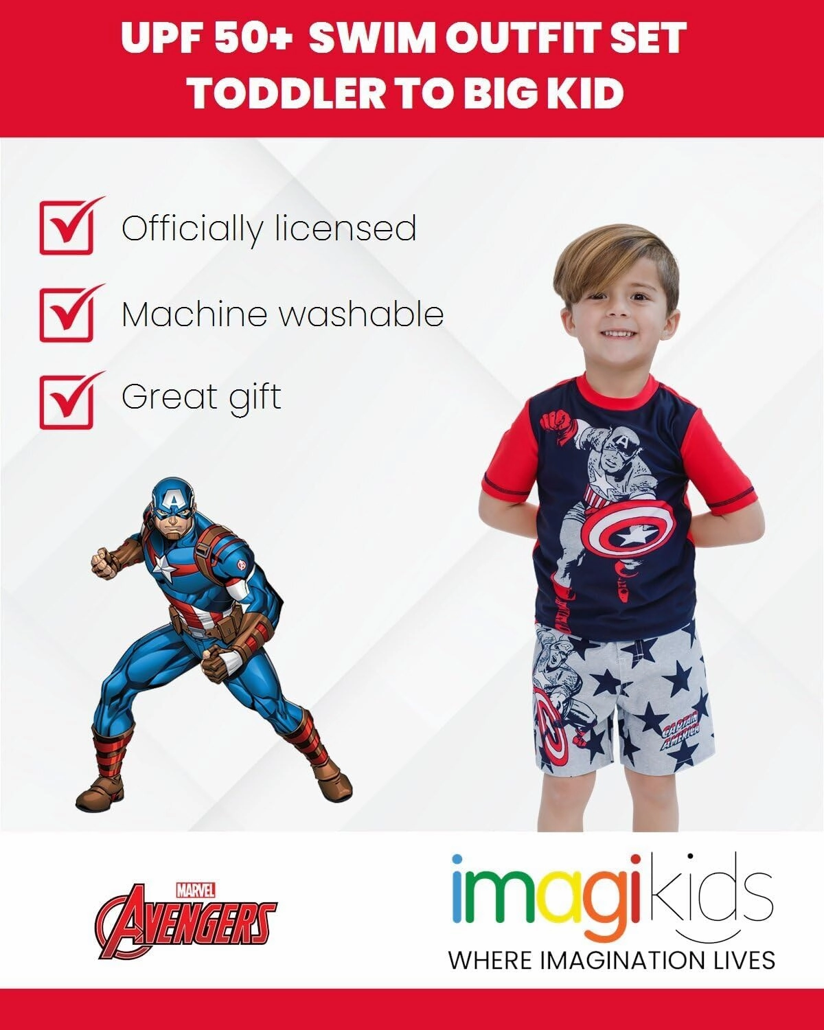 Marvel UPF 50  Pullover Rash Guard and Swim Trunks Outfit Set Toddler to Big Kid Sizes (2T - 18-20)