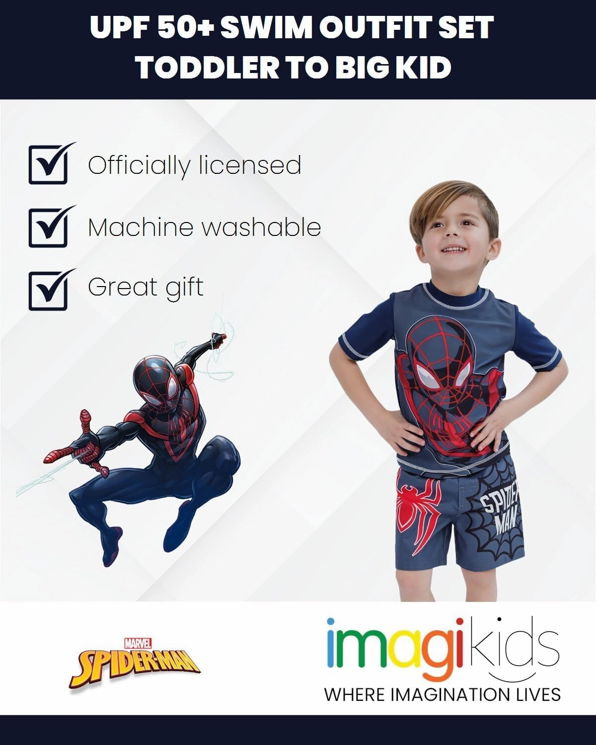 Marvel UPF 50  Pullover Rash Guard and Swim Trunks Outfit Set Toddler to Big Kid Sizes (2T - 18-20)
