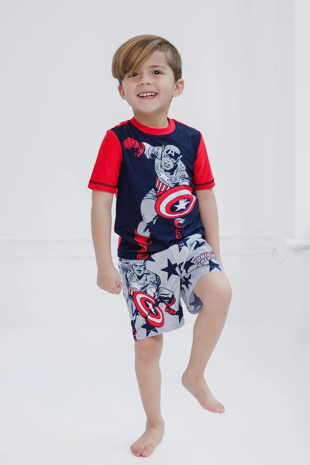 Marvel UPF 50  Pullover Rash Guard and Swim Trunks Outfit Set Toddler to Big Kid Sizes (2T - 18-20)