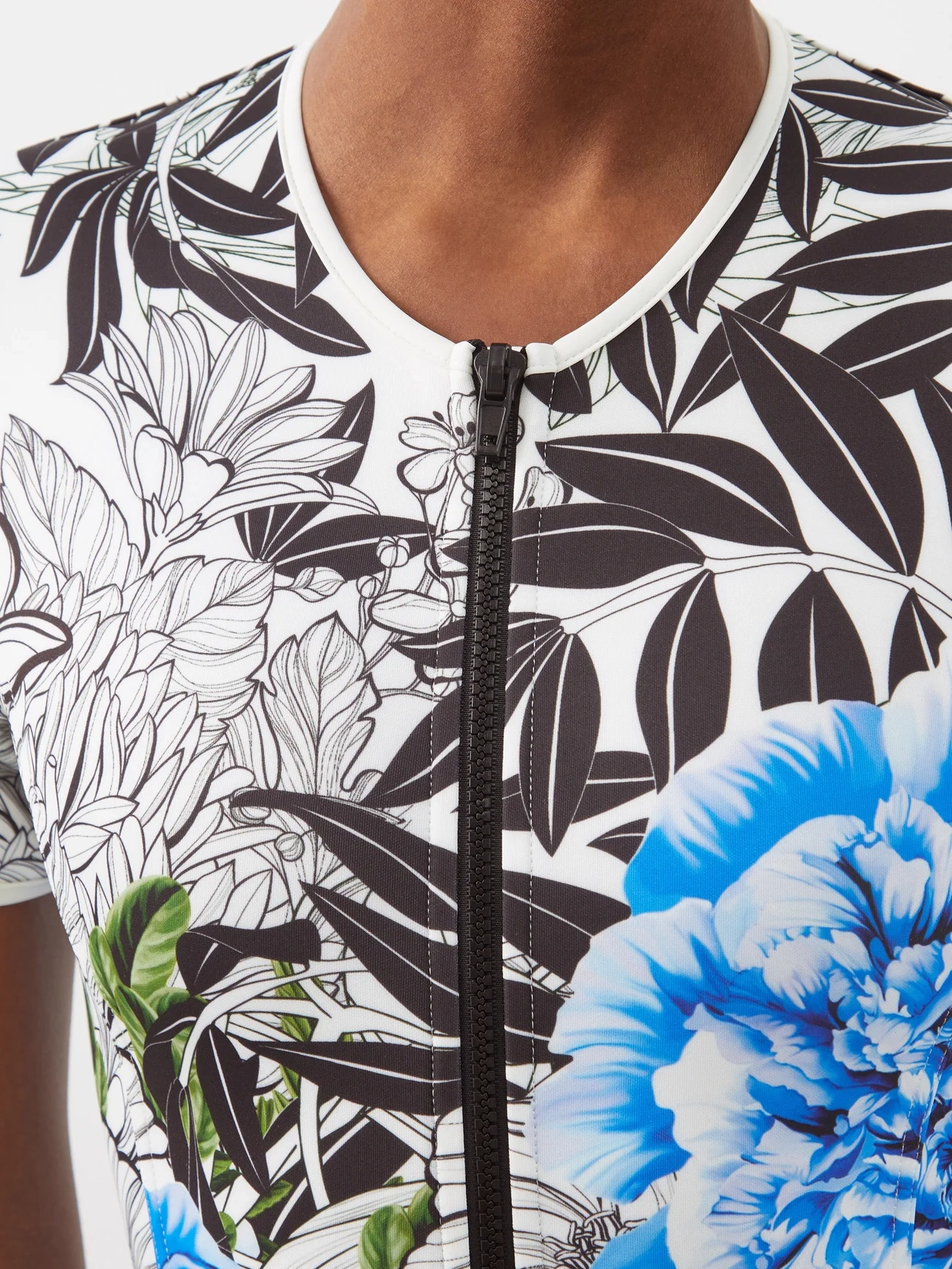 MARY KATRANTZOU Mary Mare Lago Di Garda Blue Lagoon Floral Paddle Surf Short Sleeve Swimsuit