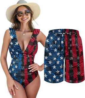 Matching Swimsuits for Couples One Piece Bathing Suits or Swim Trunks Summer Beach Vacation Swimwear