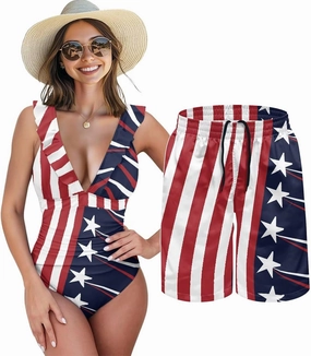 Matching Swimsuits for Couples One Piece Bathing Suits or Swim Trunks Summer Beach Vacation Swimwear