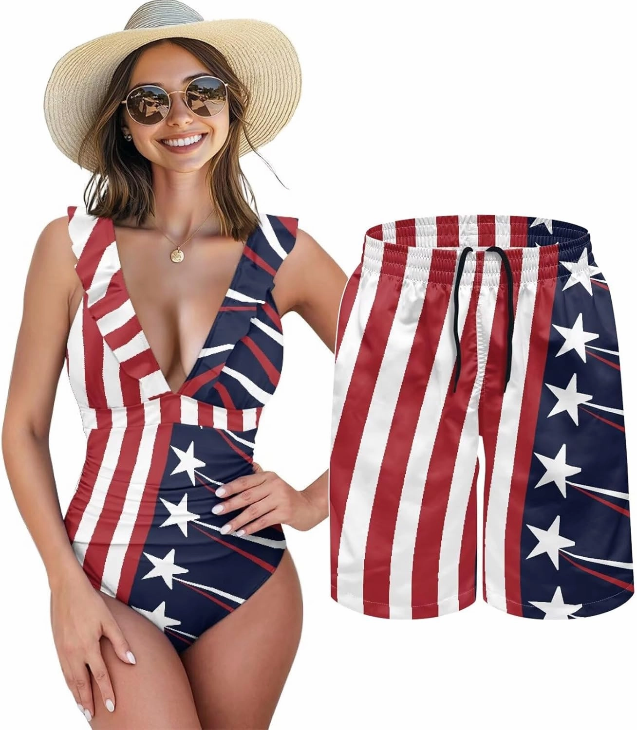 Matching Swimsuits for Couples One Piece Bathing Suits or Swim Trunks Summer Beach Vacation Swimwear