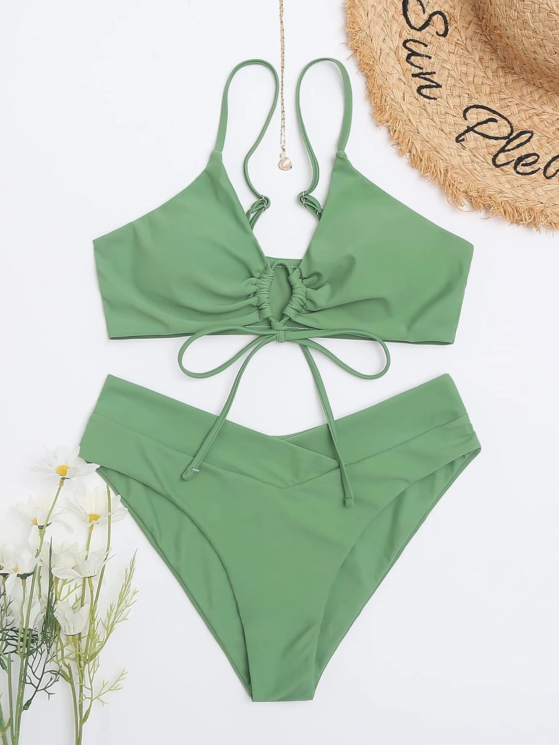 Meetall Women's High Cut String Triangle Bikini Set Swimsuits Sexy Bathing Suits 2 Piece