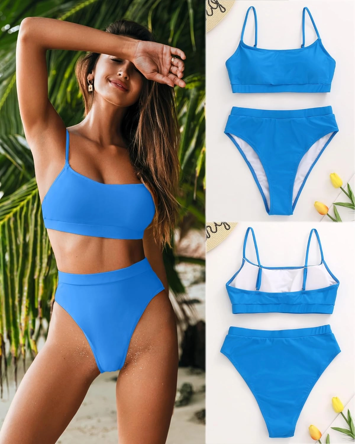 MELYUM High Waisted Bikini Sets for Women Two Piece Swimsuit Tummy Control Bathing Suit Cheeky Bottoms Push Up Top