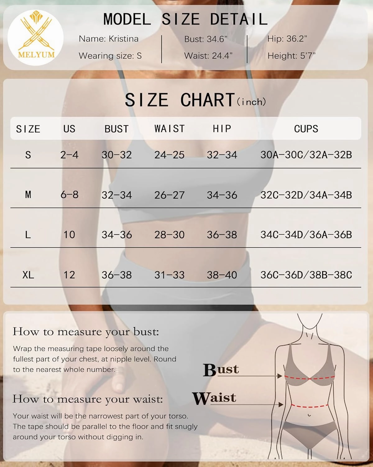 MELYUM High Waisted Bikini Sets for Women Two Piece Swimsuit Tummy Control Bathing Suit Cheeky Bottoms Push Up Top