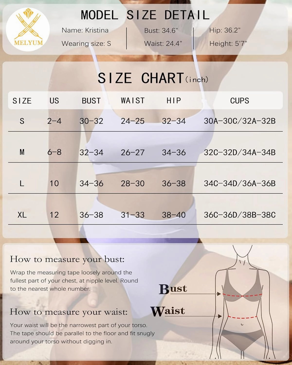 MELYUM High Waisted Bikini Sets for Women Two Piece Swimsuit Tummy Control Bathing Suit Cheeky Bottoms Push Up Top