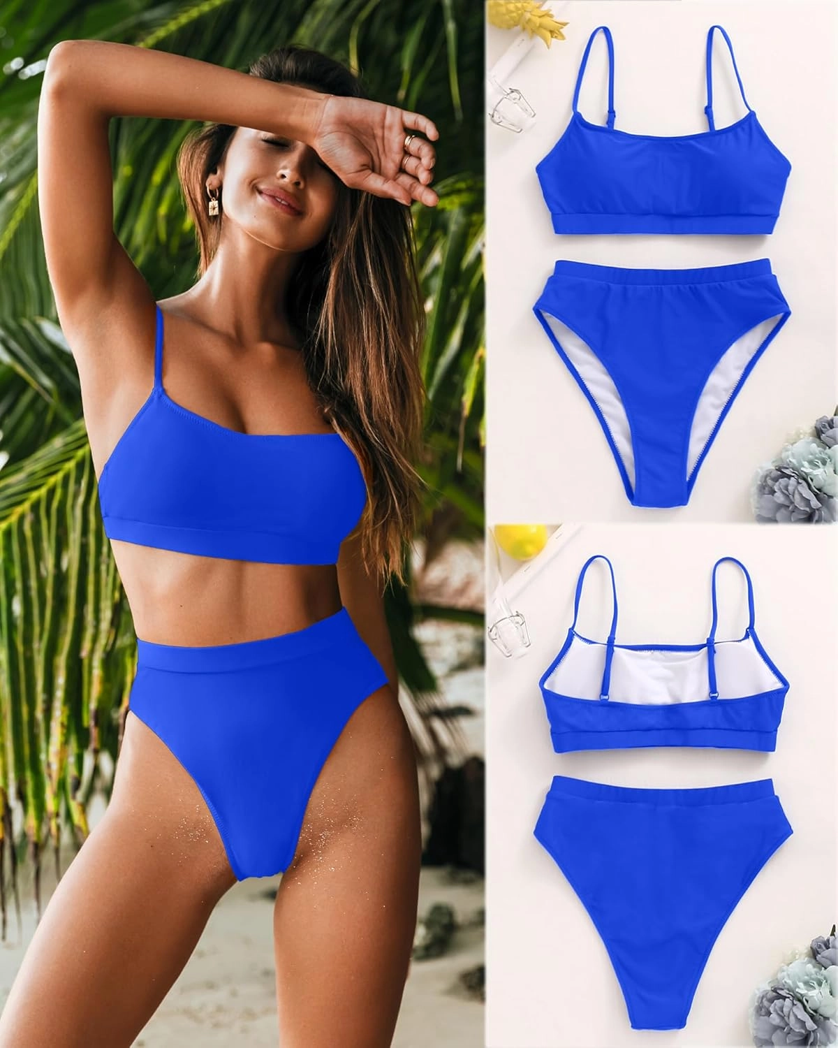 MELYUM High Waisted Bikini Sets for Women Two Piece Swimsuit Tummy Control Bathing Suit Cheeky Bottoms Push Up Top