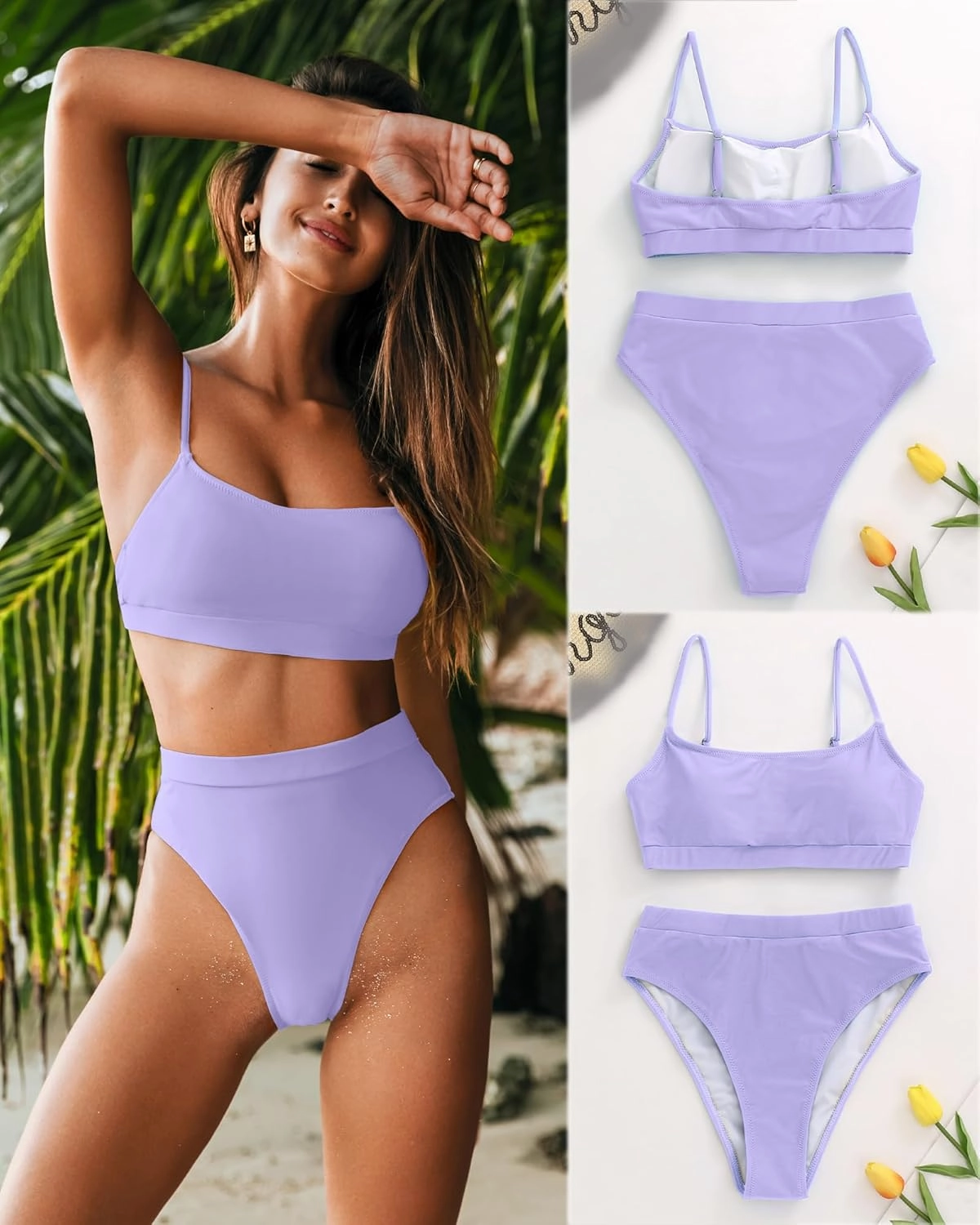 MELYUM High Waisted Bikini Sets for Women Two Piece Swimsuit Tummy Control Bathing Suit Cheeky Bottoms Push Up Top