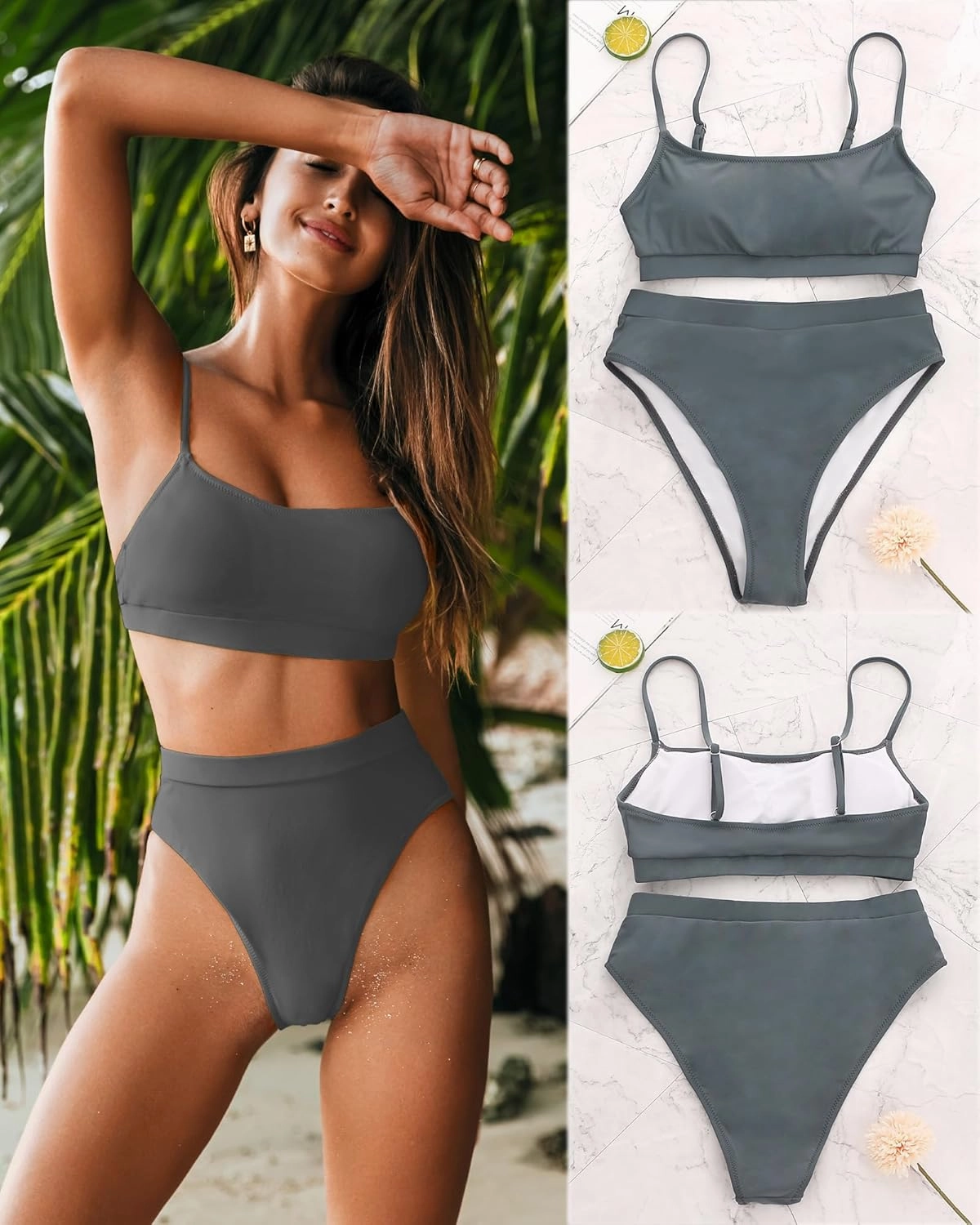 MELYUM High Waisted Bikini Sets for Women Two Piece Swimsuit Tummy Control Bathing Suit Cheeky Bottoms Push Up Top