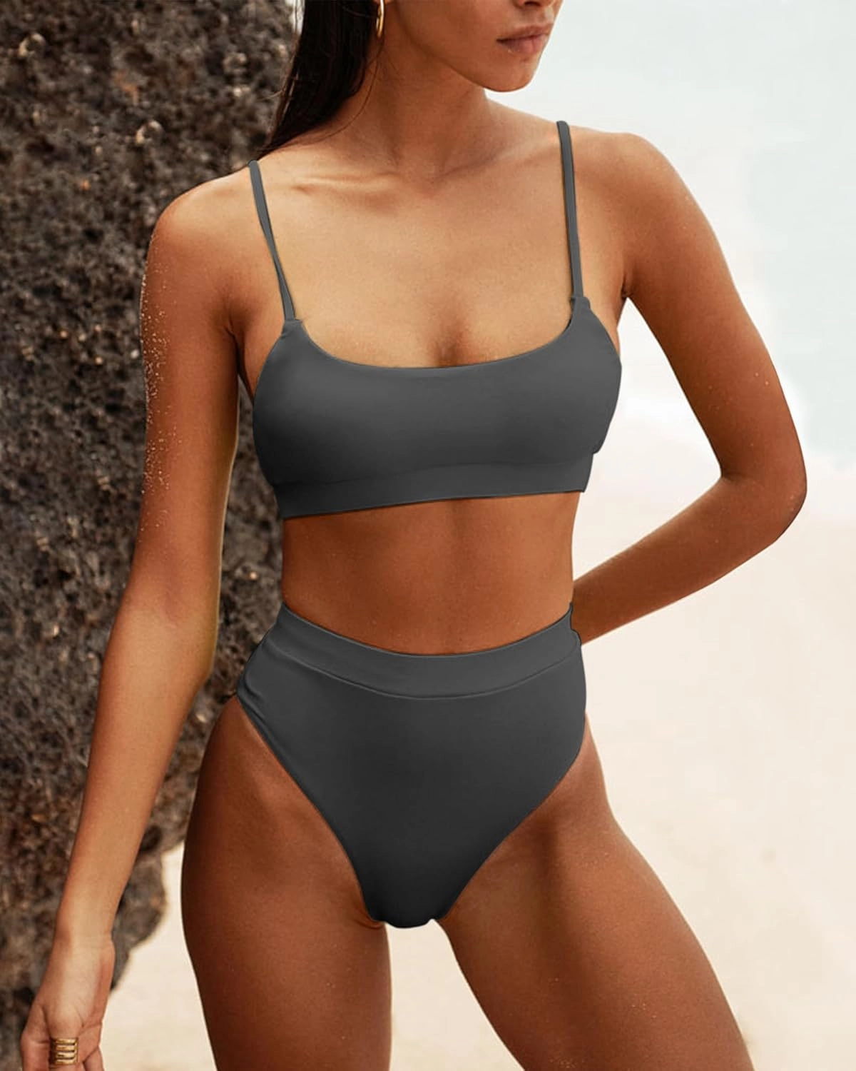 MELYUM High Waisted Bikini Sets for Women Two Piece Swimsuit Tummy Control Bathing Suit Cheeky Bottoms Push Up Top