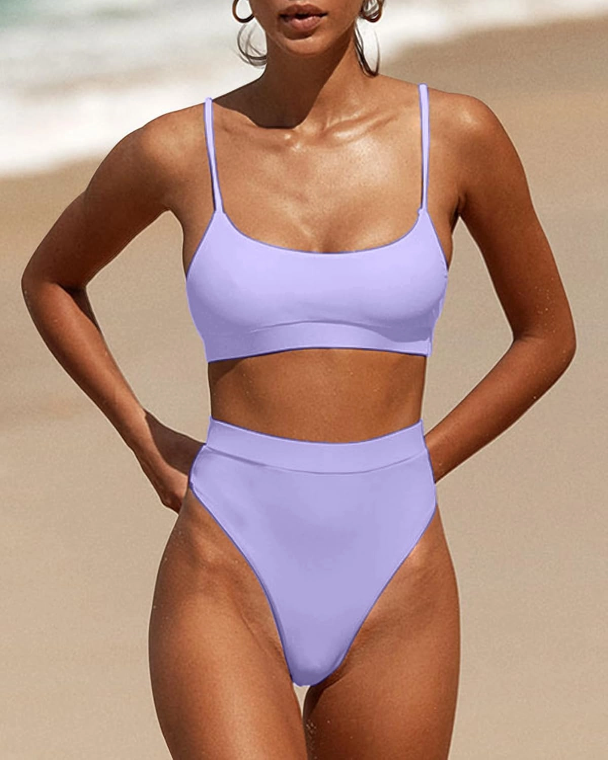 MELYUM High Waisted Bikini Sets for Women Two Piece Swimsuit Tummy Control Bathing Suit Cheeky Bottoms Push Up Top
