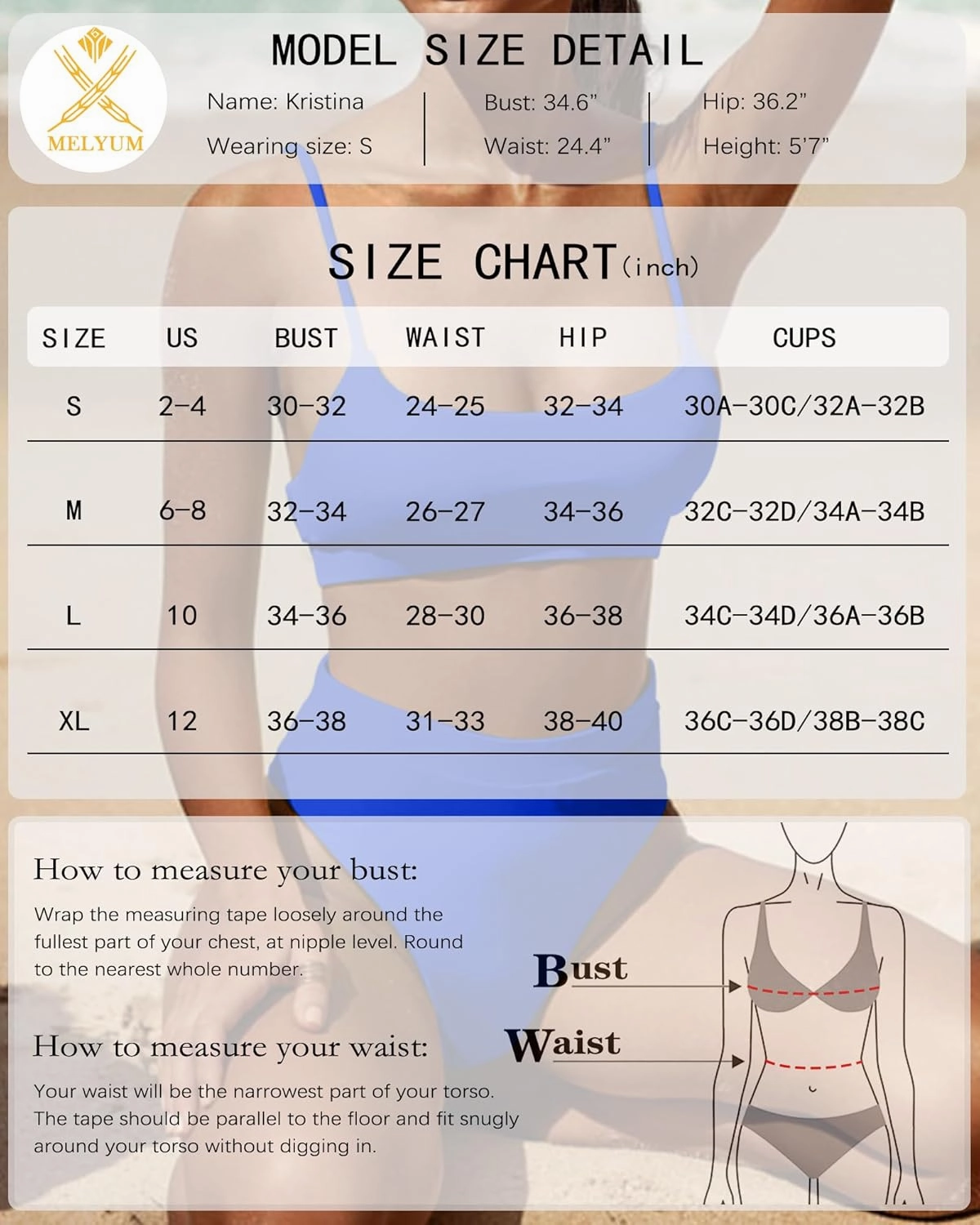 MELYUM High Waisted Bikini Sets for Women Two Piece Swimsuit Tummy Control Bathing Suit Cheeky Bottoms Push Up Top