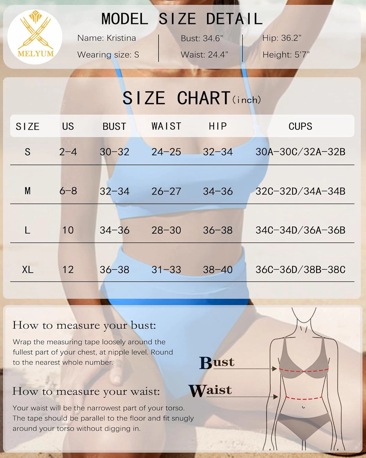 MELYUM High Waisted Bikini Sets for Women Two Piece Swimsuit Tummy Control Bathing Suit Cheeky Bottoms Push Up Top