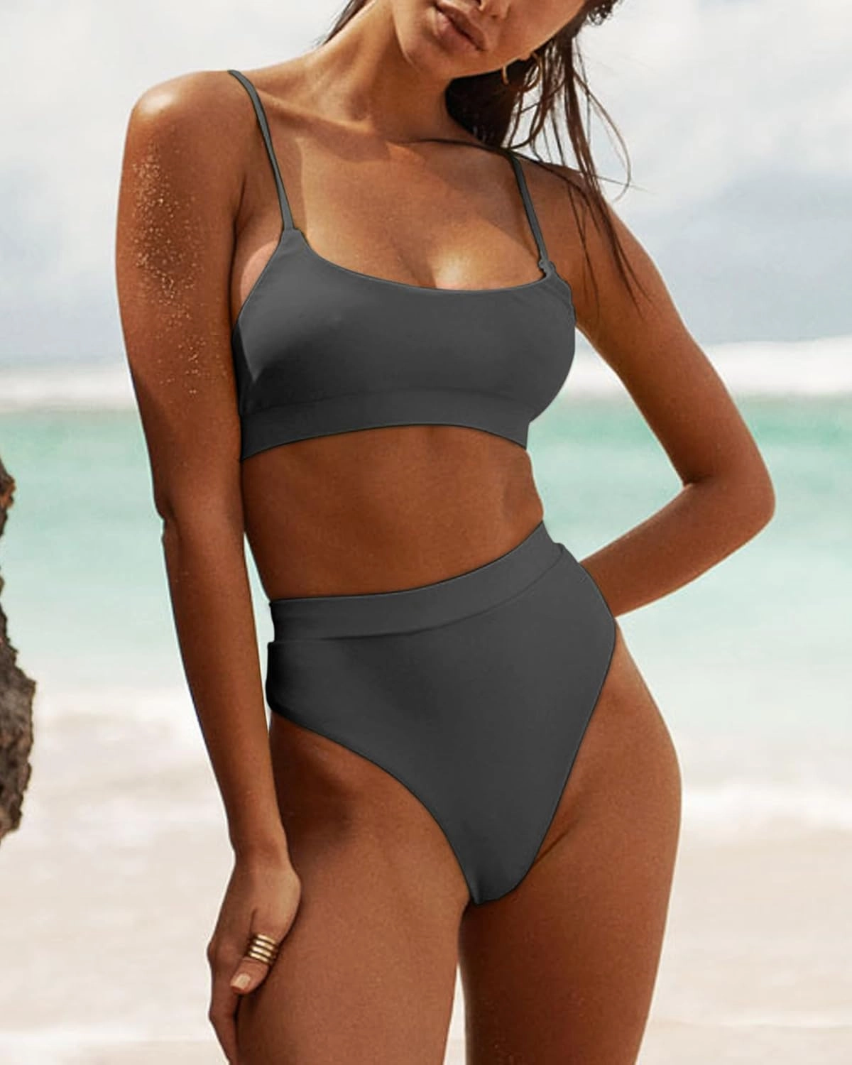 MELYUM High Waisted Bikini Sets for Women Two Piece Swimsuit Tummy Control Bathing Suit Cheeky Bottoms Push Up Top