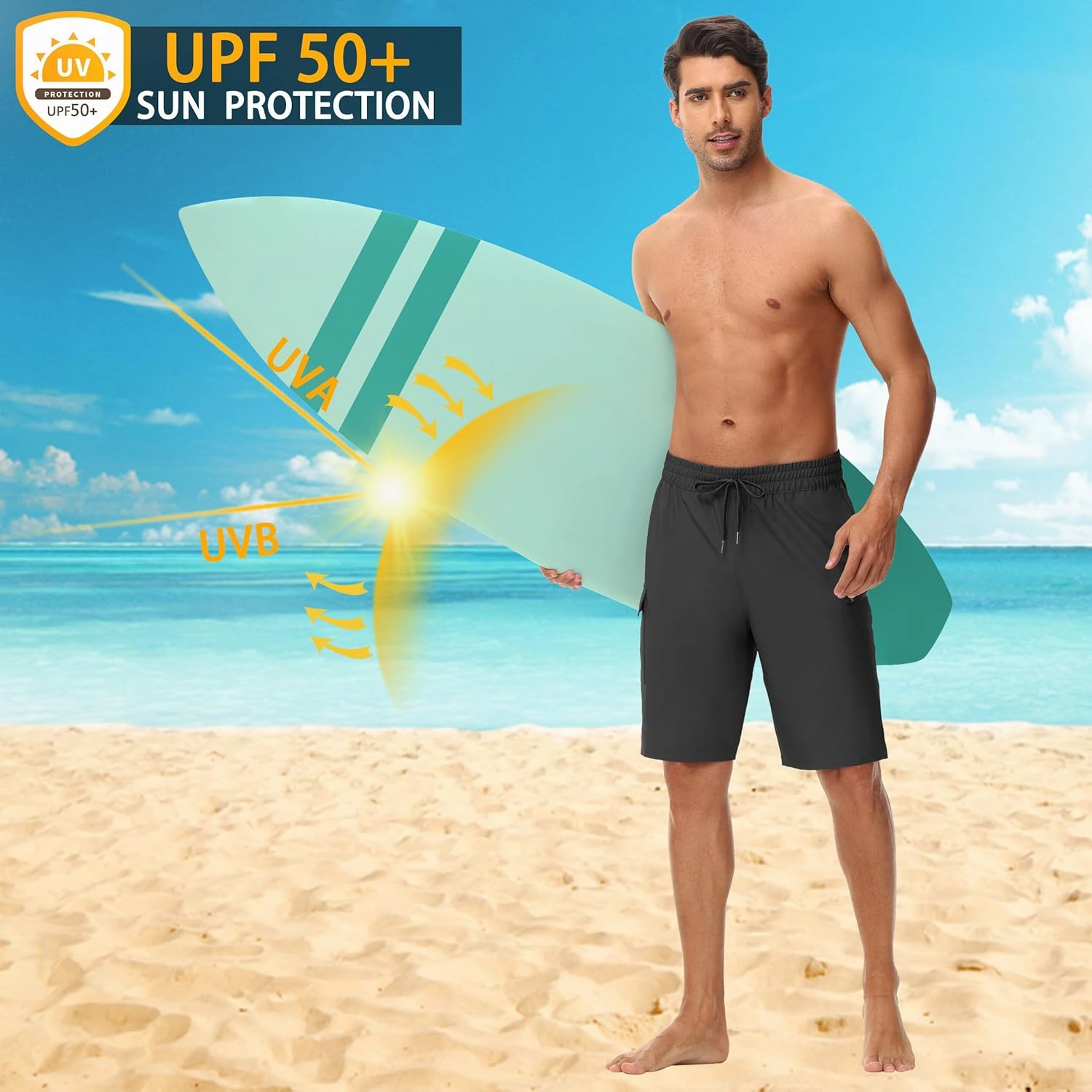 Men's 9" Swim Trunks No Liner - Quick Dry Long Board Shorts Bathing Suit Surf Beach Shorts with Zipper Pockets UPF50 