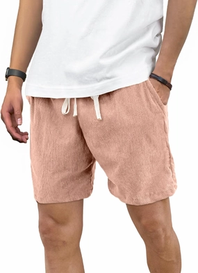 Men's Corduroy Shorts 5 Inch Inseam Drawstring Elastic Waist Lightweight Casual Summer Beach Shorts with Pocket