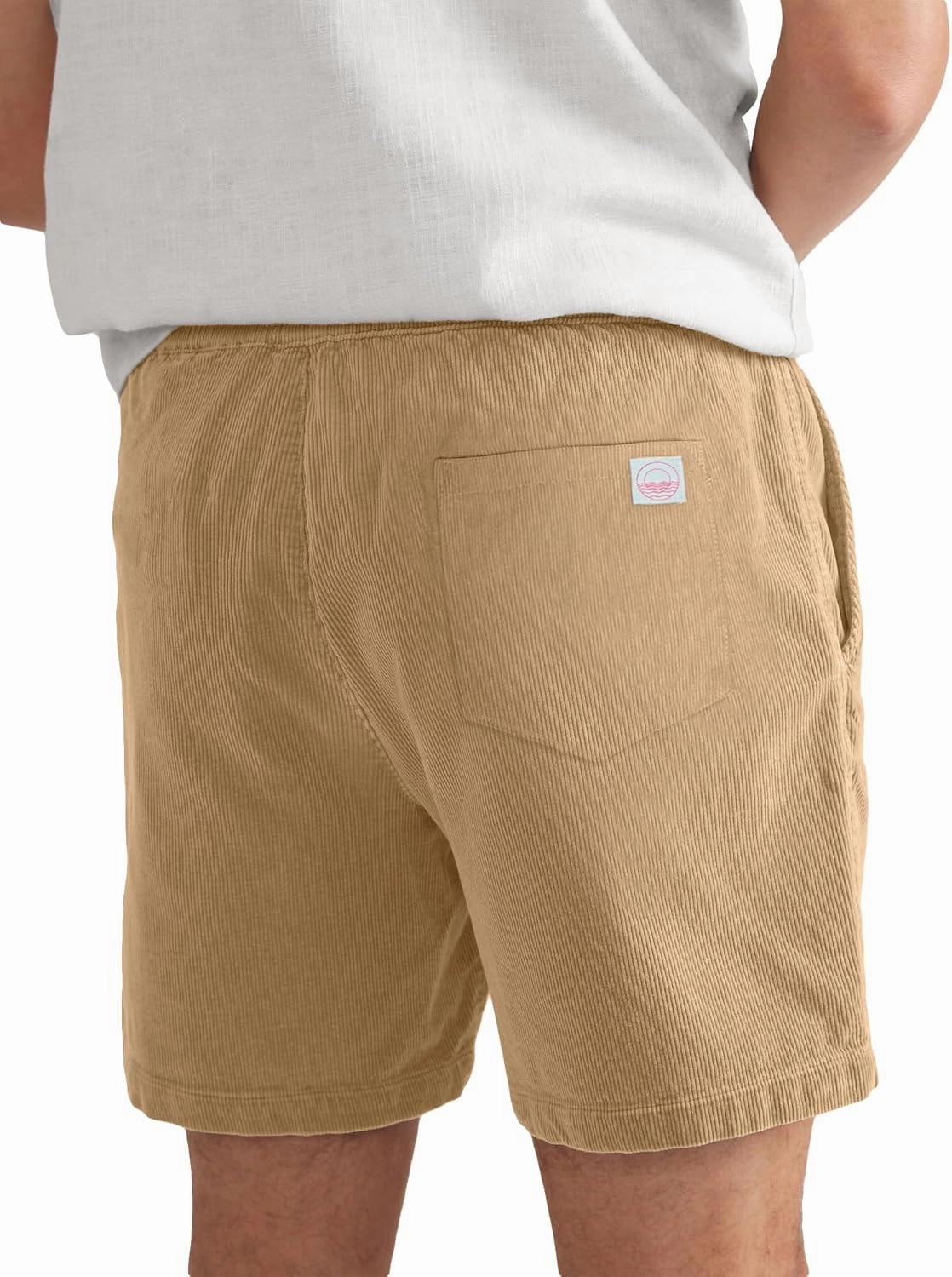Men's Corduroy Shorts 5 Inch Inseam Drawstring Elastic Waist Lightweight Casual Summer Beach Shorts with Pocket