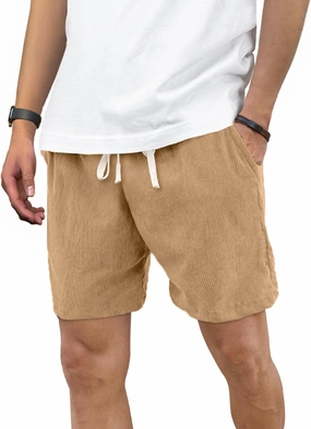 Men's Corduroy Shorts 5 Inch Inseam Drawstring Elastic Waist Lightweight Casual Summer Beach Shorts with Pocket