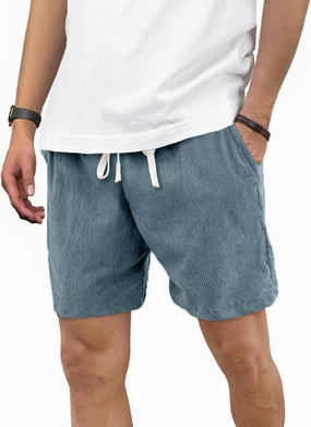Men's Corduroy Shorts 5 Inch Inseam Drawstring Elastic Waist Lightweight Casual Summer Beach Shorts with Pocket