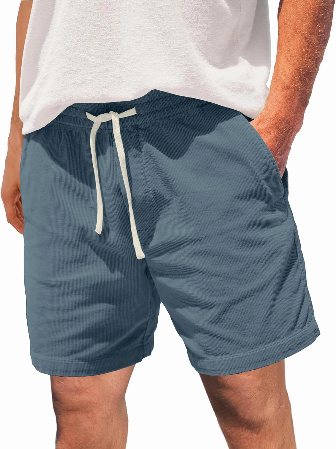 Men's Corduroy Shorts 5 Inch Inseam Drawstring Elastic Waist Lightweight Casual Summer Beach Shorts with Pocket