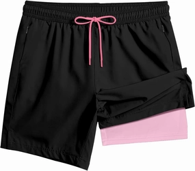 Men's Swim Trunk 5" with Compression Liner 5 Inch Quick Dry Board Shorts Zipper Pocket