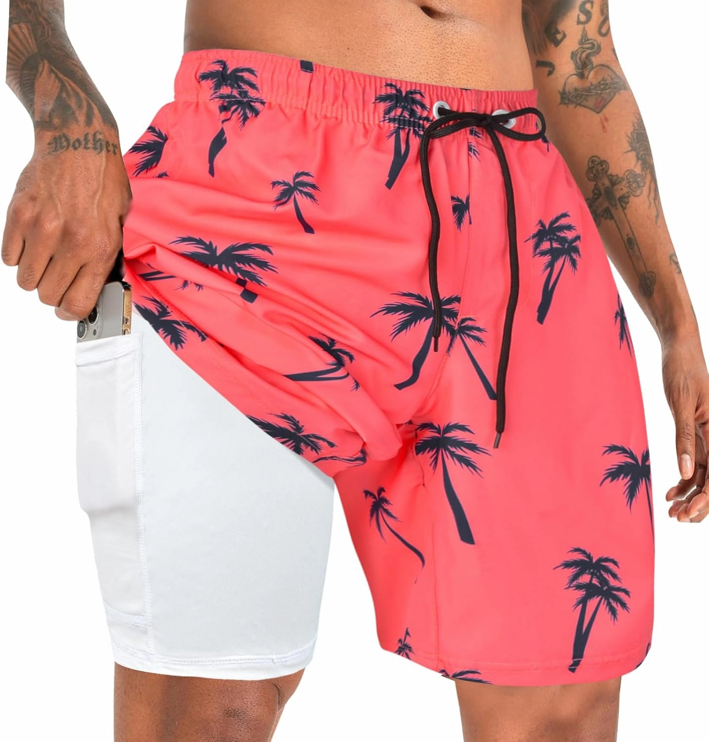 Men's Swim Trunks with Compression Liner Bathing Suits Swimwear Swimming Board Beach Shorts 7 Quick Dry Swimsuit