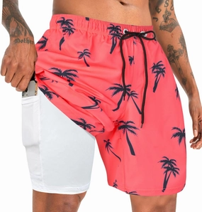 Men's Swim Trunks with Compression Liner Bathing Suits Swimwear Swimming Board Beach Shorts 7 Quick Dry Swimsuit