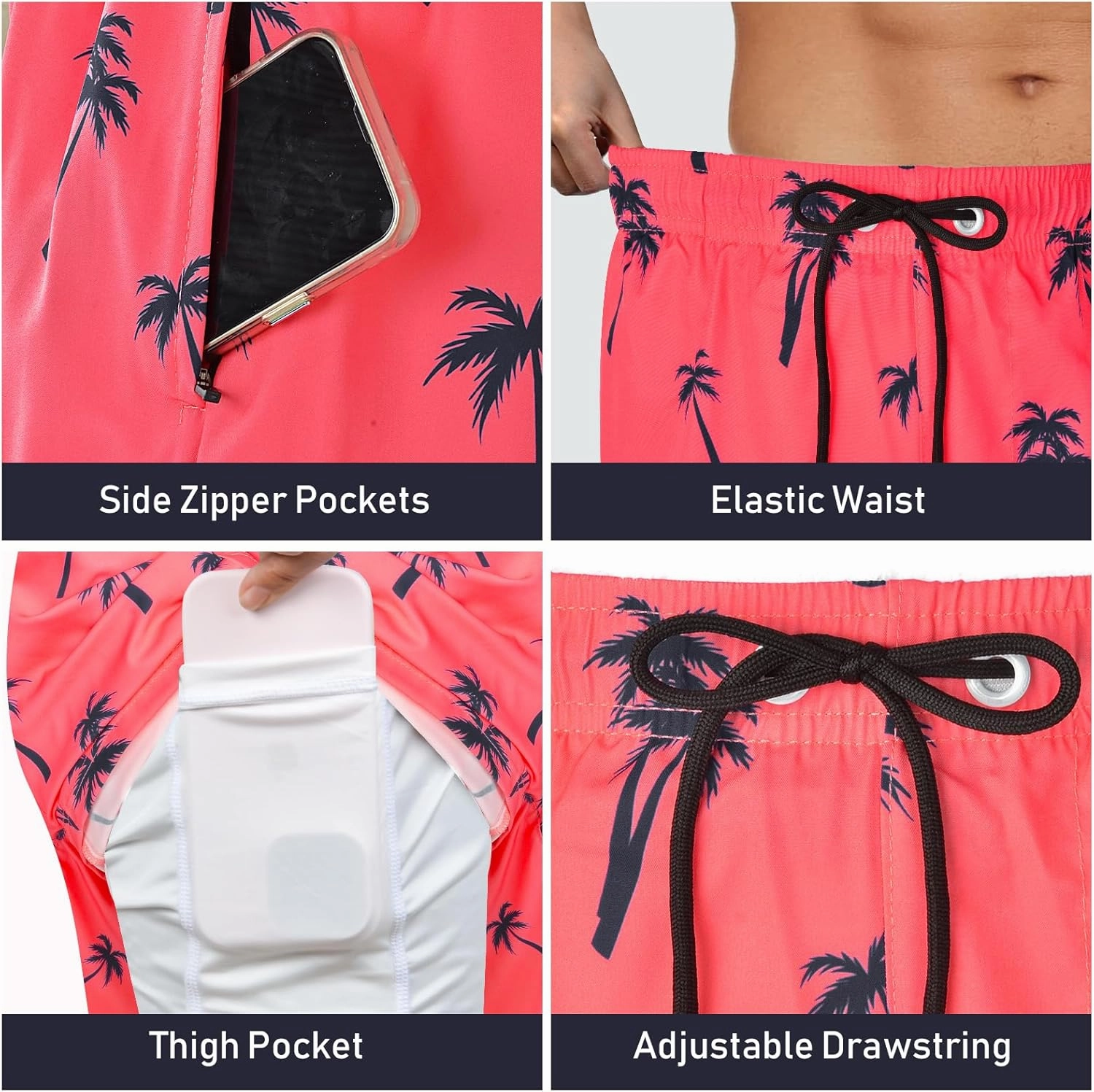 Men's Swim Trunks with Compression Liner Bathing Suits Swimwear Swimming Board Beach Shorts 7 Quick Dry Swimsuit