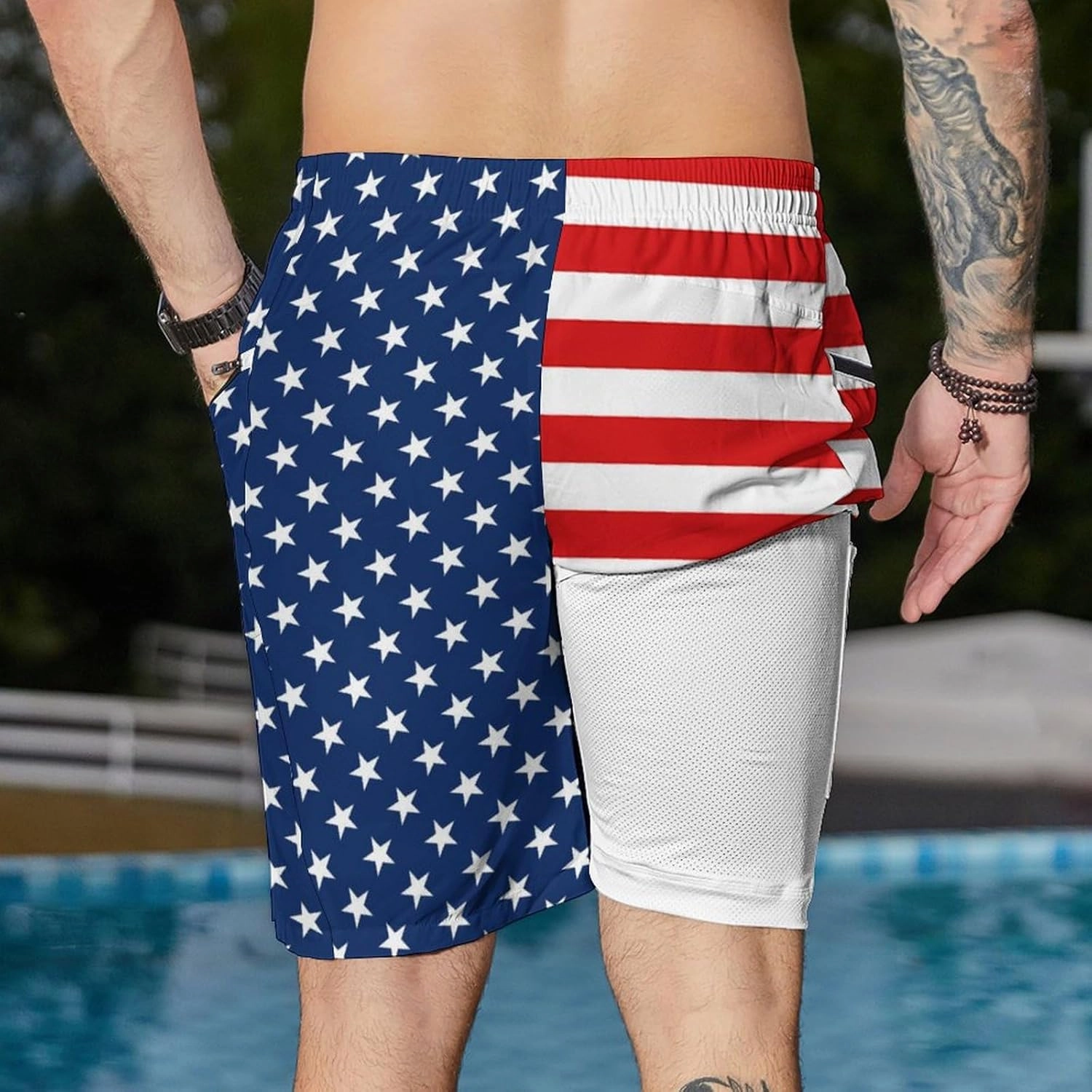 Men's Swim Trunks with Compression Liner Swim Shorts Board Shorts 9 Inch Quick Dry Bathing Suit with Zipper Pockets