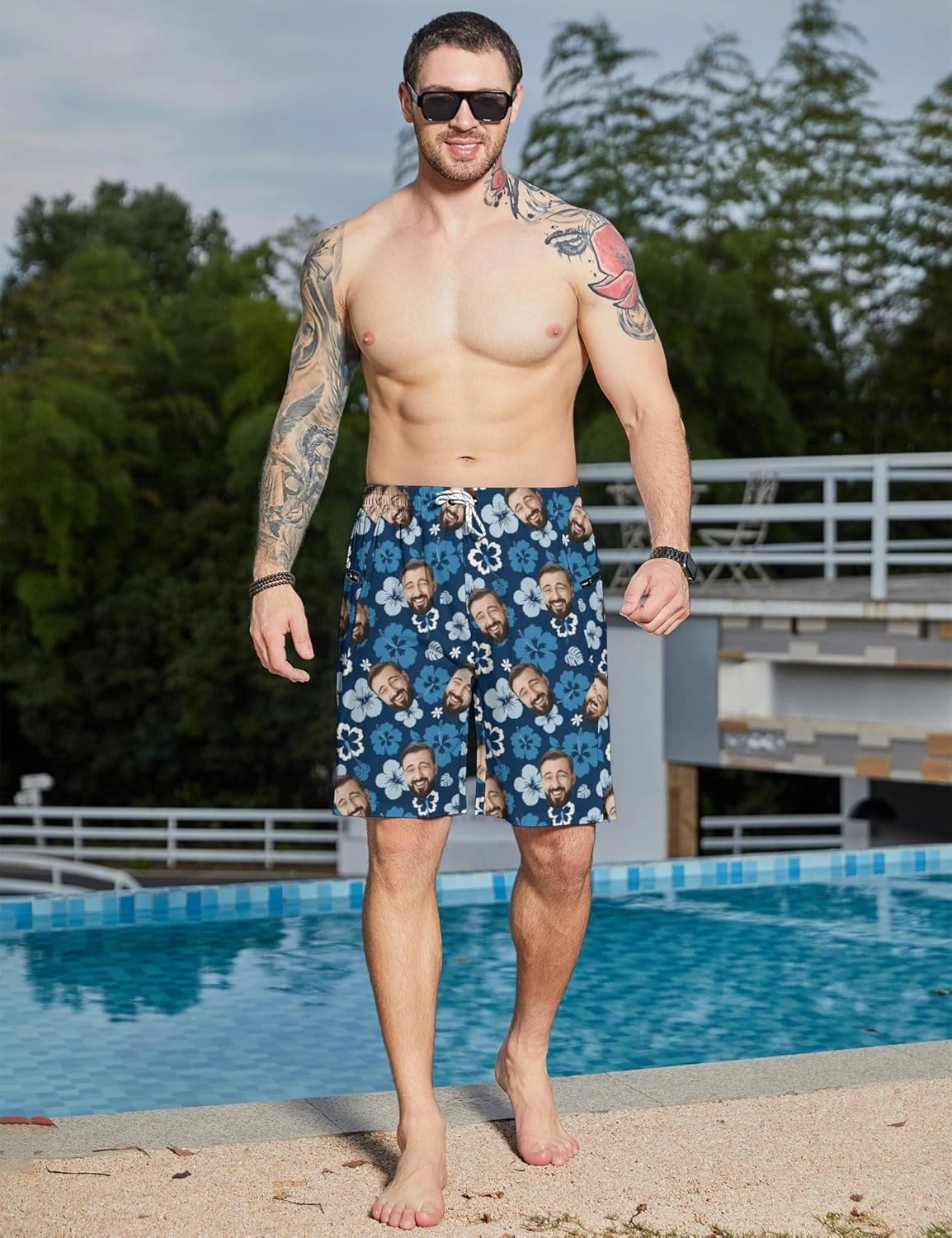 Men's Swim Trunks with Compression Liner Swim Shorts Board Shorts 9 Inch Quick Dry Bathing Suit with Zipper Pockets