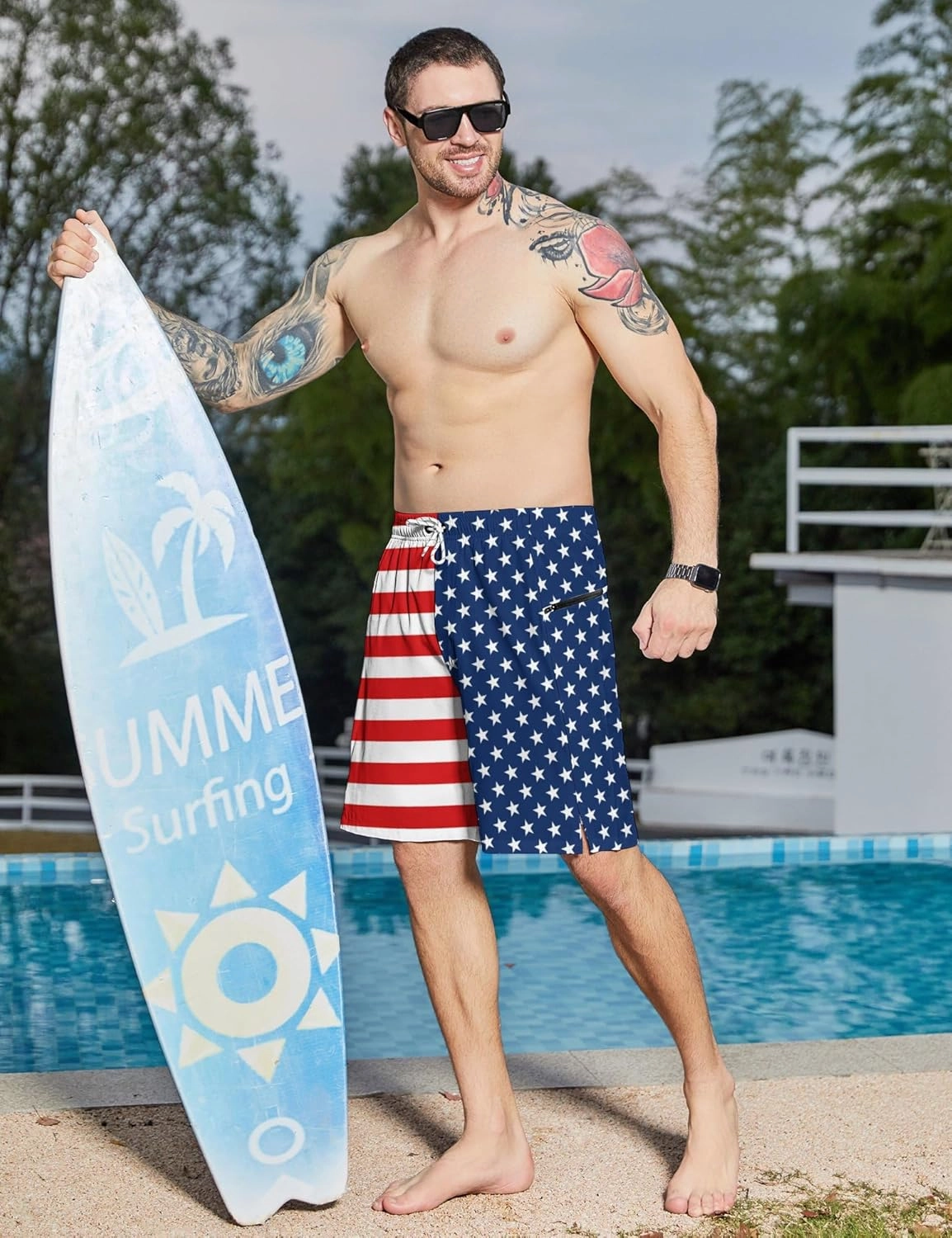 Men's Swim Trunks with Compression Liner Swim Shorts Board Shorts 9 Inch Quick Dry Bathing Suit with Zipper Pockets