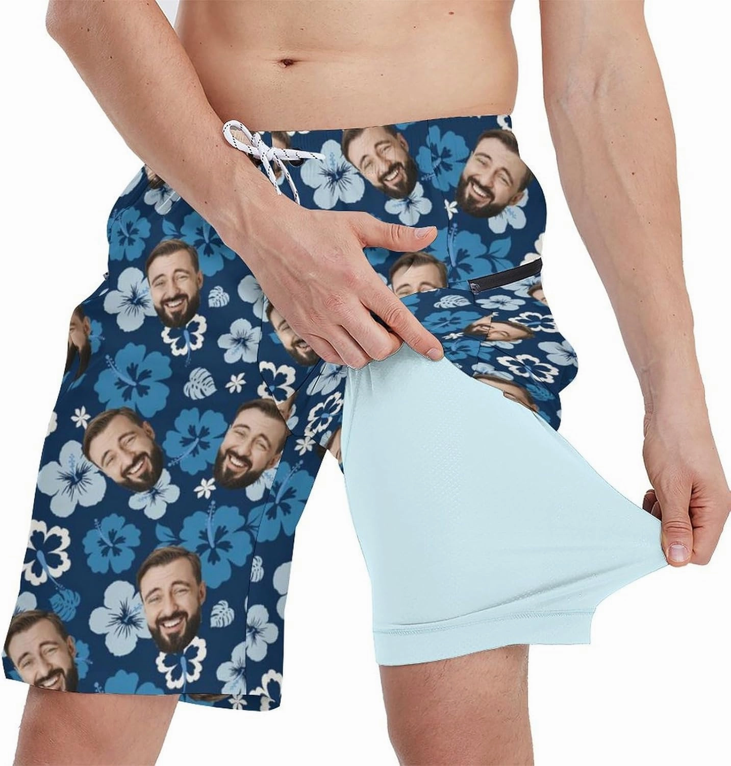 Men's Swim Trunks with Compression Liner Swim Shorts Board Shorts 9 Inch Quick Dry Bathing Suit with Zipper Pockets