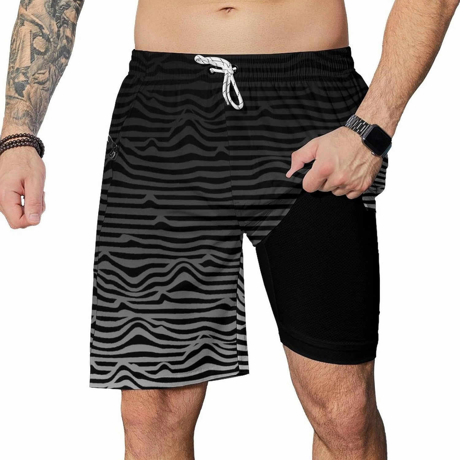 Men's Swim Trunks with Compression Liner Swim Shorts Board Shorts 9 Inch Quick Dry Bathing Suit with Zipper Pockets