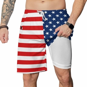 Men's Swim Trunks with Compression Liner Swim Shorts Board Shorts 9 Inch Quick Dry Bathing Suit with Zipper Pockets
