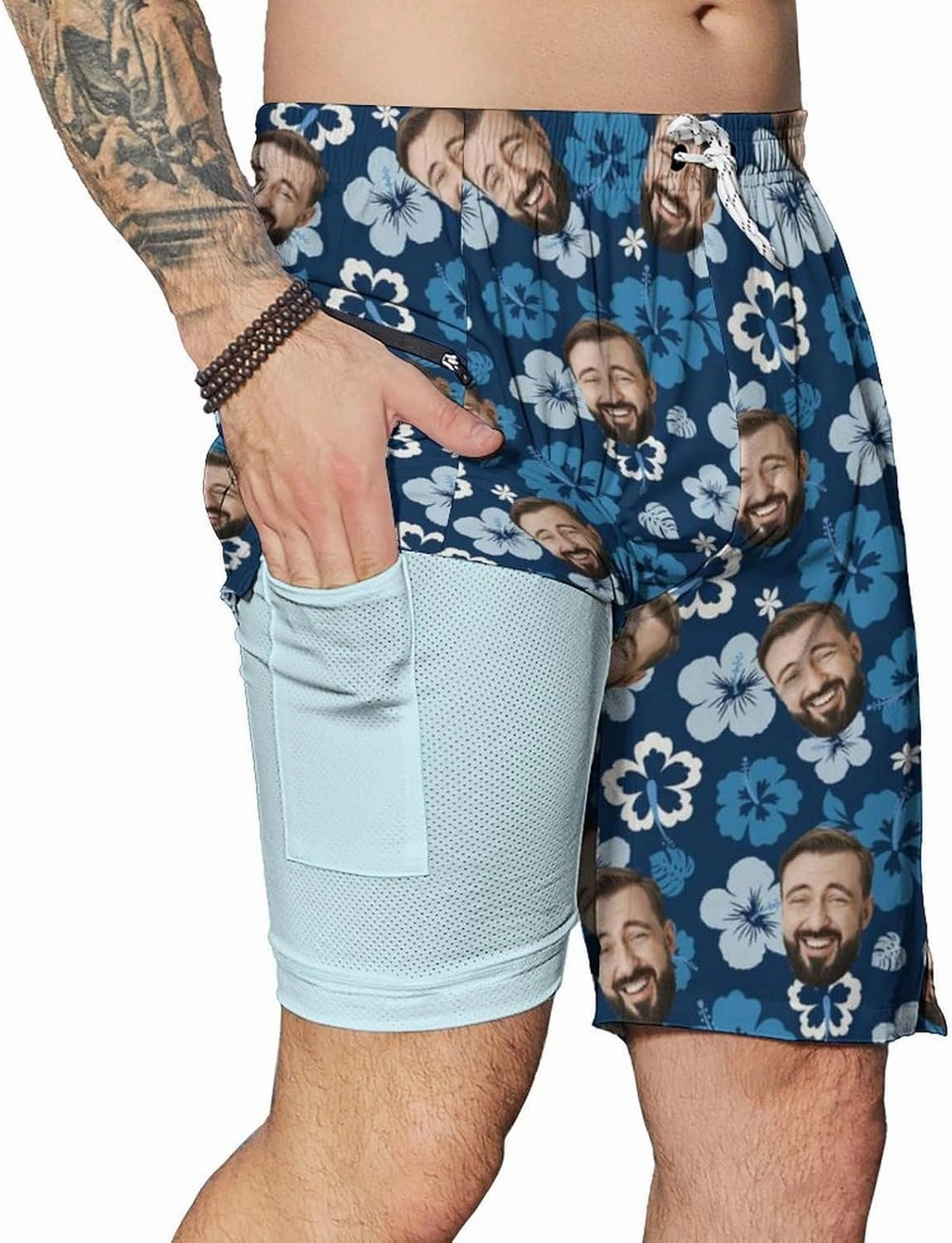 Men's Swim Trunks with Compression Liner Swim Shorts Board Shorts 9 Inch Quick Dry Bathing Suit with Zipper Pockets
