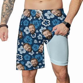 Men's Swim Trunks with Compression Liner Swim Shorts Board Shorts 9 Inch Quick Dry Bathing Suit with Zipper Pockets