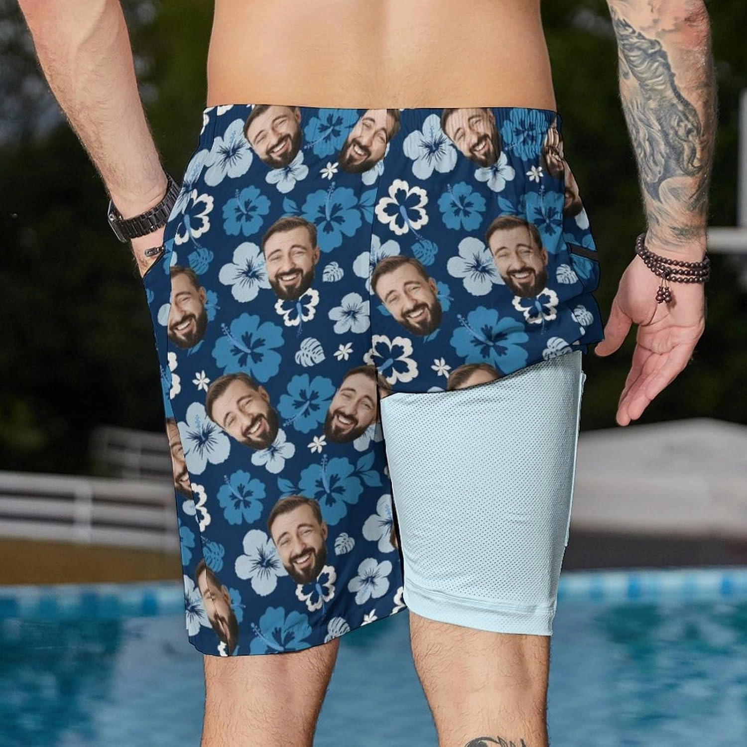 Men's Swim Trunks with Compression Liner Swim Shorts Board Shorts 9 Inch Quick Dry Bathing Suit with Zipper Pockets