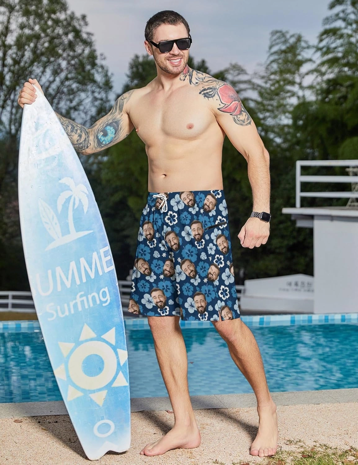 Men's Swim Trunks with Compression Liner Swim Shorts Board Shorts 9 Inch Quick Dry Bathing Suit with Zipper Pockets