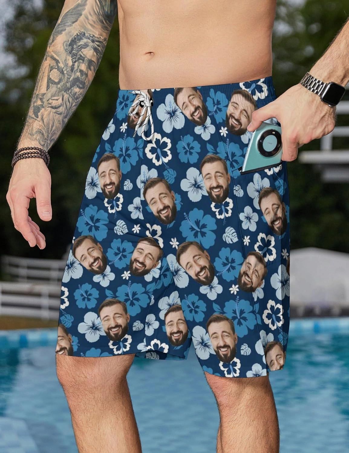 Men's Swim Trunks with Compression Liner Swim Shorts Board Shorts 9 Inch Quick Dry Bathing Suit with Zipper Pockets