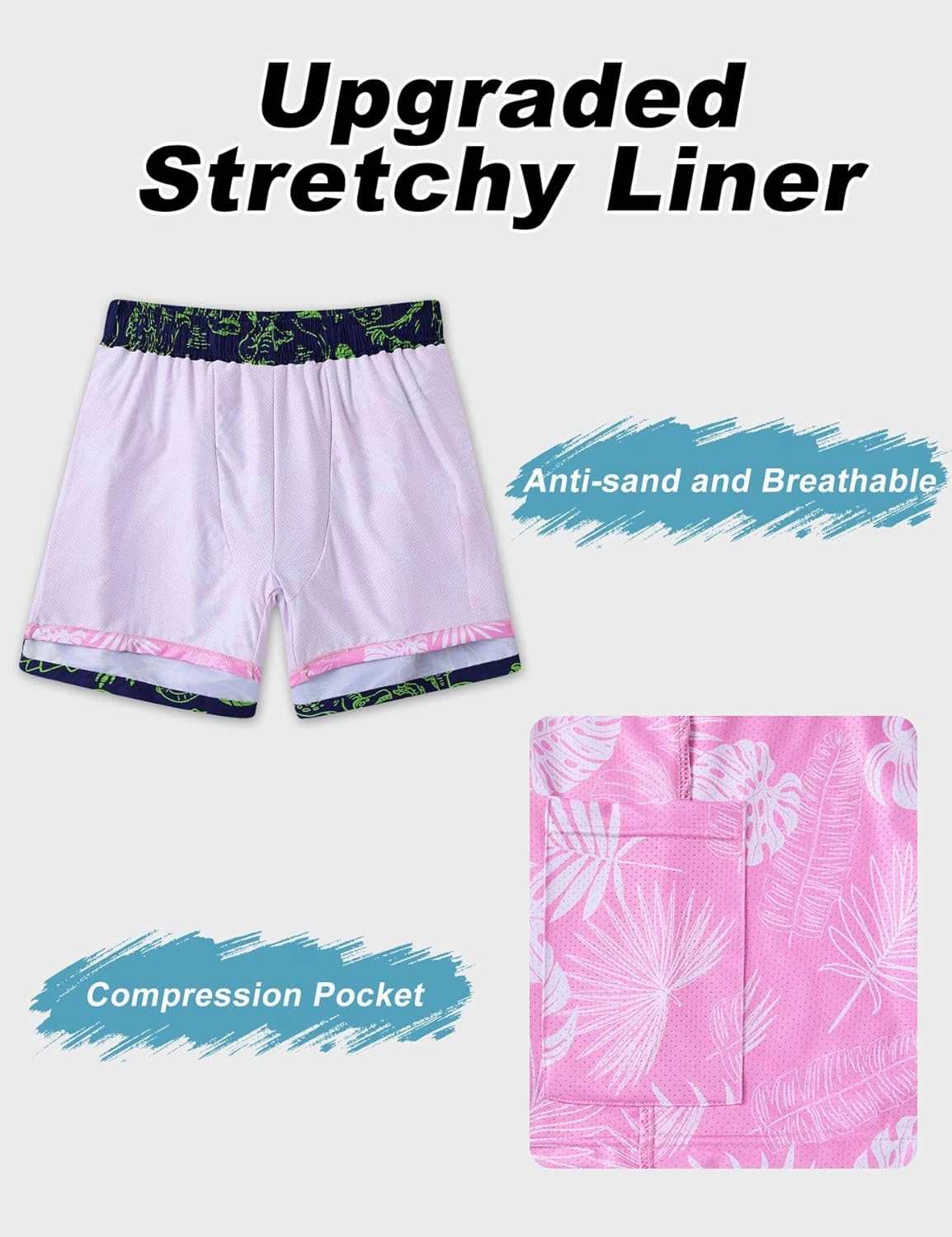 Men Swim Trunks 5.5 Inch Board Shorts 2 in 1 Swimwear with Compression Liner
