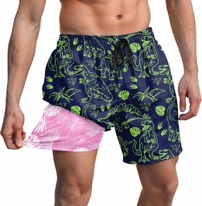 Men Swim Trunks 5.5 Inch Board Shorts 2 in 1 Swimwear with Compression Liner