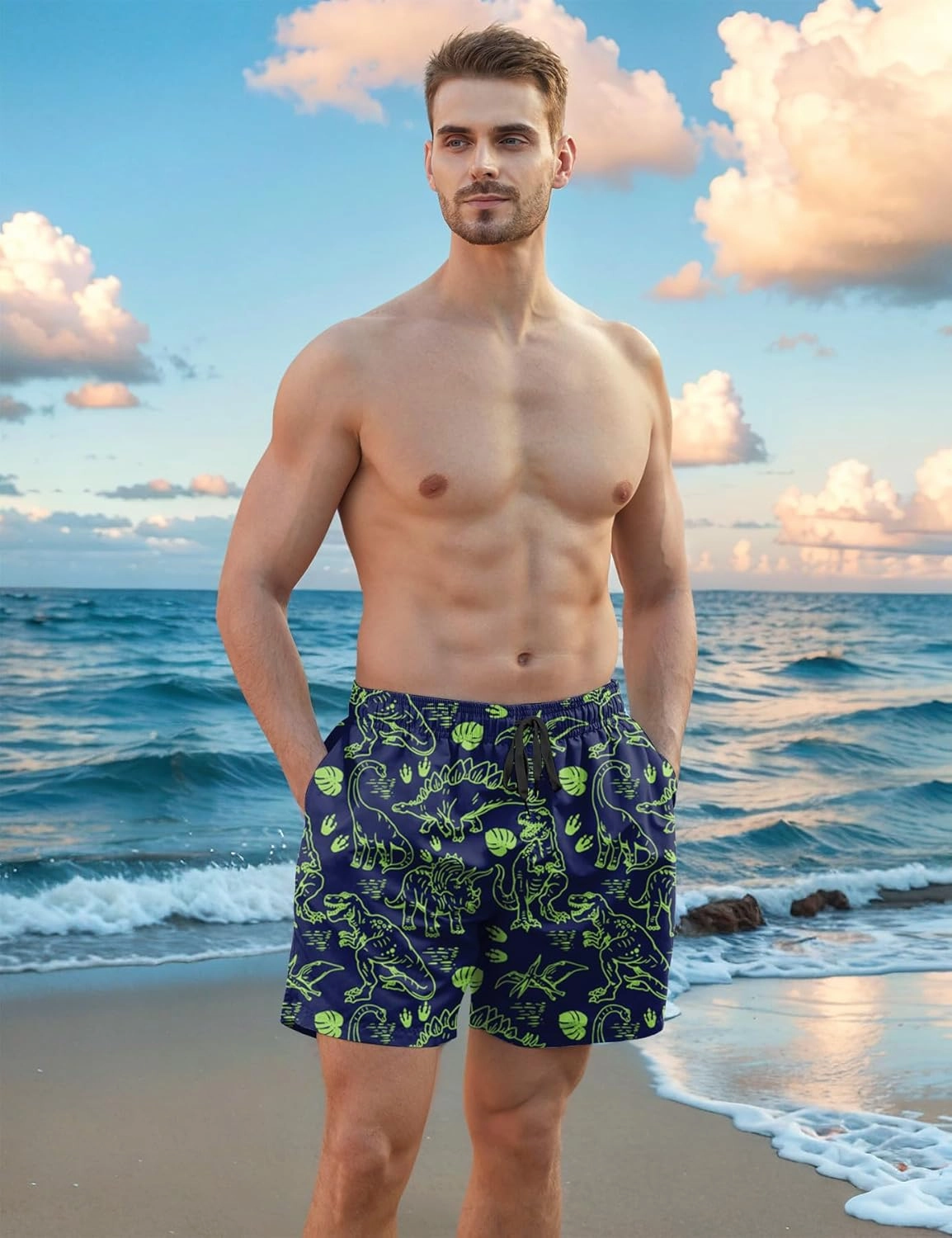 Men Swim Trunks 5.5 Inch Board Shorts 2 in 1 Swimwear with Compression Liner