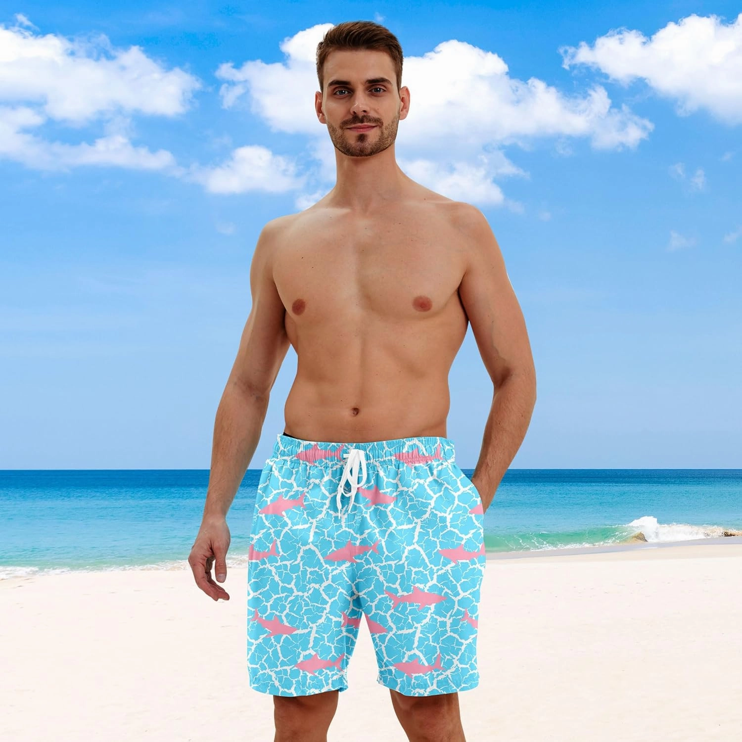 Men Swim Trunks with Compression Liner Men's 2 in 1 Bathing Suits 7 Inch Hawaiian Board Shorts